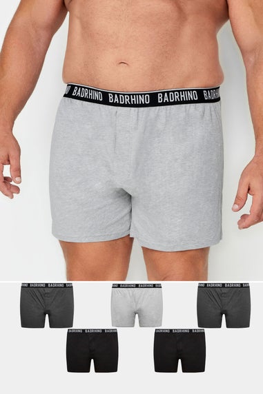 BadRhino 5 Pack Black & Grey Button Up Loose Fit Boxers