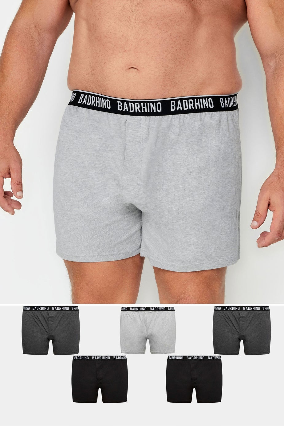 BadRhino 5 Pack Black & Grey Button Up Loose Fit Boxers