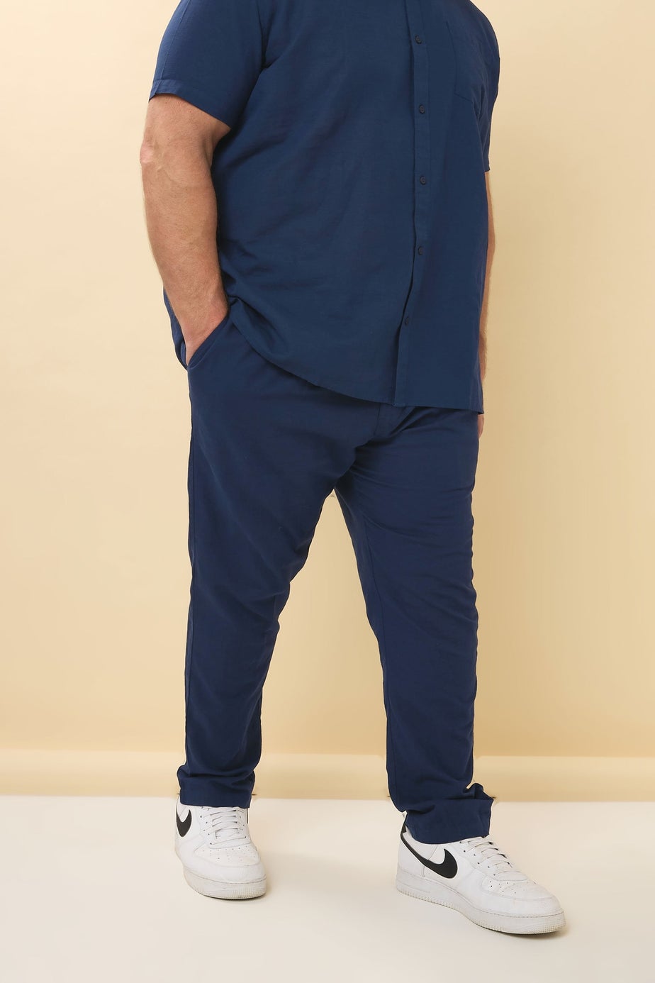 BadRhino Navy Blue Linen Formal Trousers