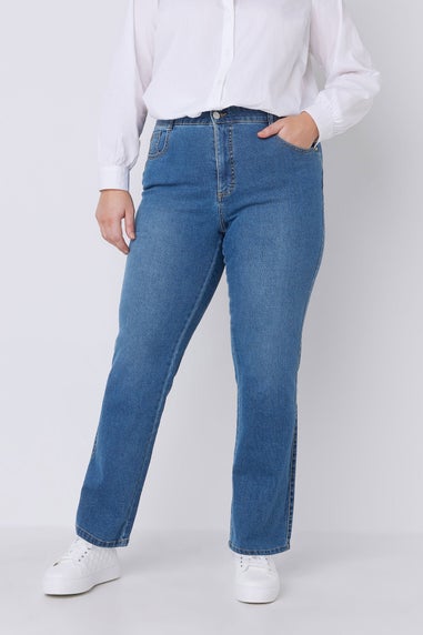 Evans Curve Fit Blue Mid Wash Straight Leg Jeans
