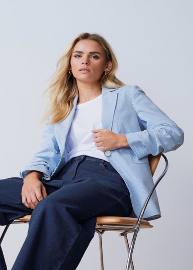 M&Co Petite Blue Stripe Seersucker Blazer