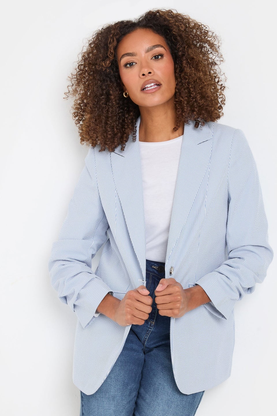 M&Co Blue Stripe Seersucker Blazer