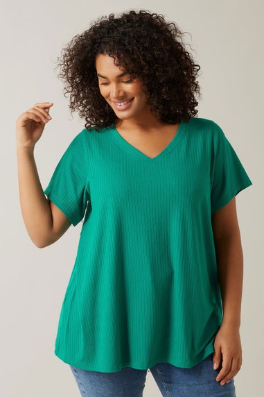 Evans Curve Green Premium Ribbed Modal Blend T-Shirt