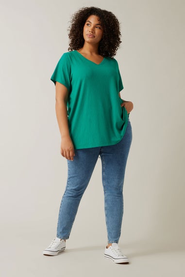 Evans Curve Green Premium Ribbed Modal Blend T-Shirt