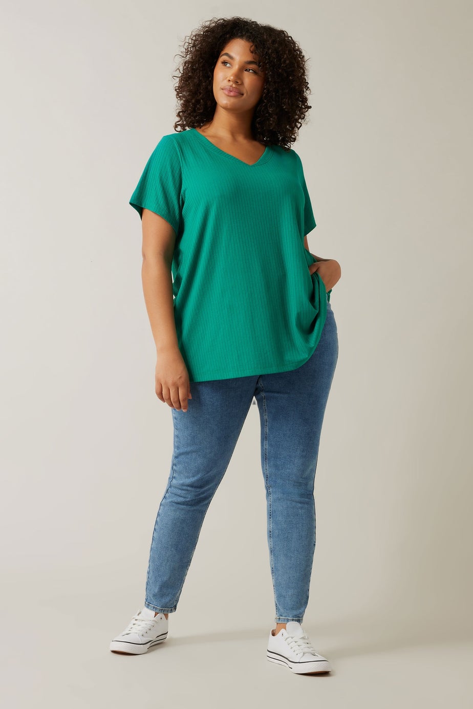 Evans Curve Green Premium Ribbed Modal Blend T-Shirt