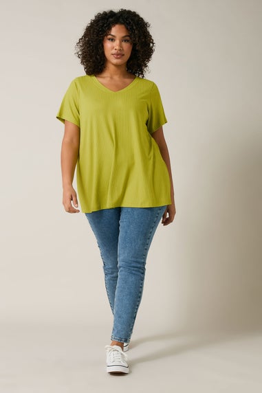 Evans Curve Chartreuse Green Premium Ribbed Modal Blend T-Shirt