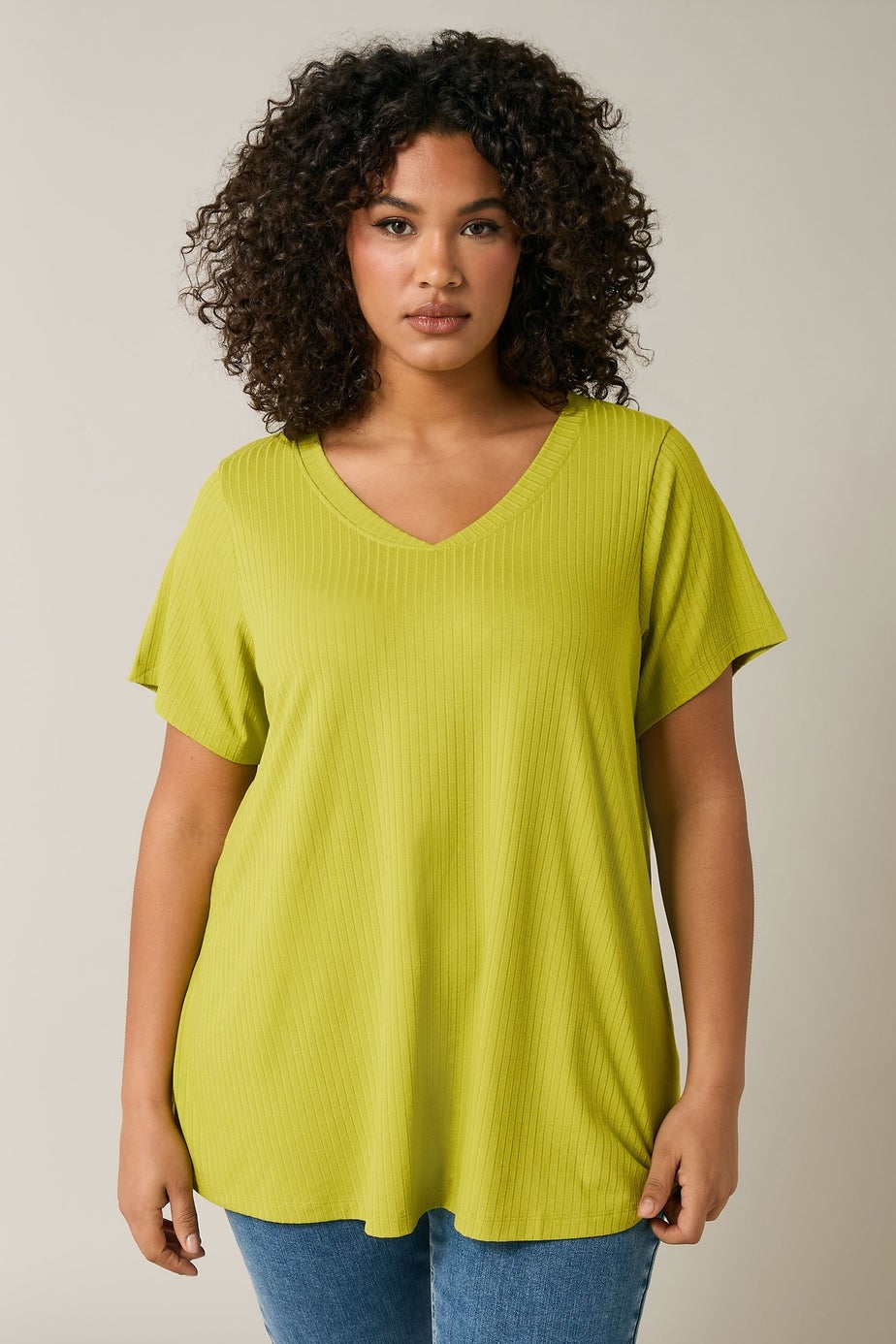 Evans Curve Chartreuse Green Premium Ribbed Modal Blend T-Shirt