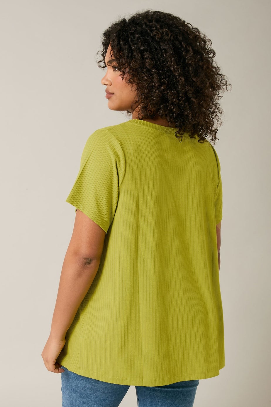 Evans Curve Chartreuse Green Premium Ribbed Modal Blend T-Shirt