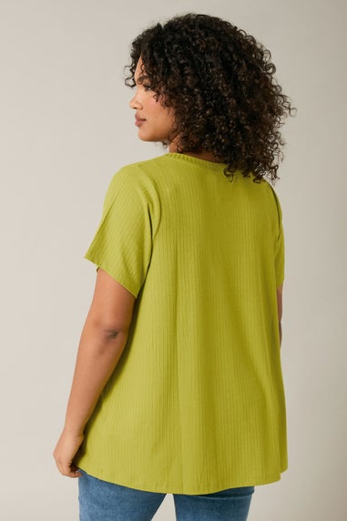 Evans Curve Chartreuse Green Premium Ribbed Modal Blend T-Shirt