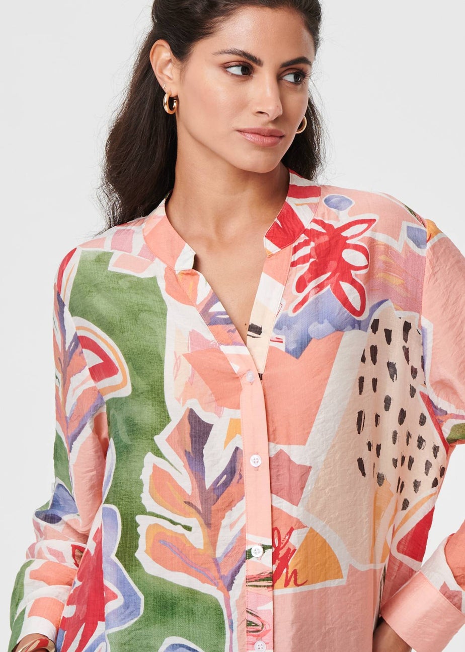 Izabel London Pink Abstract Longline Relaxed Shirt Dress