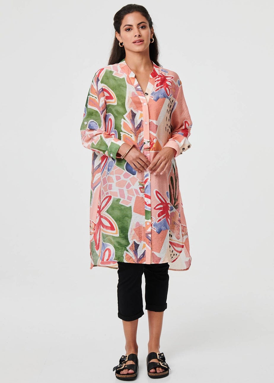 Izabel London Pink Abstract Longline Relaxed Shirt Dress