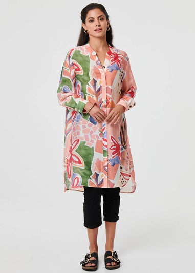 Izabel London Pink Abstract Longline Relaxed Shirt Dress