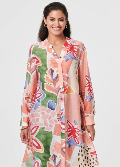 Izabel London Pink Abstract Longline Relaxed Shirt Dress