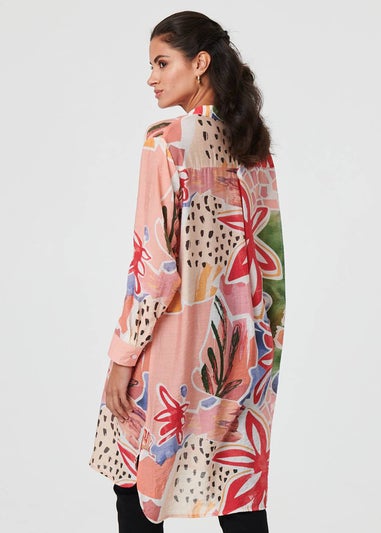Izabel London Pink Abstract Longline Relaxed Shirt Dress