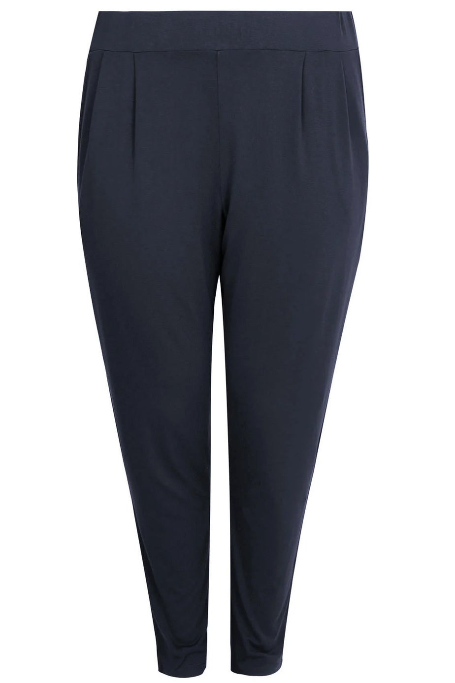 Yours Curve Navy Blue Double Pleat Stretch Jersey Joggers