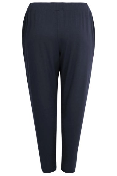 Yours Curve Navy Blue Double Pleat Stretch Jersey Joggers