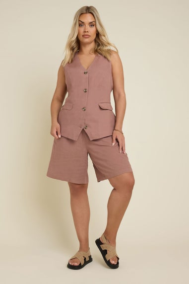 YOURS Curve Dusky Pink Linen Waistcoat