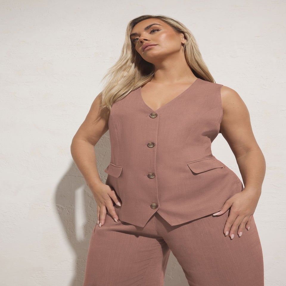 YOURS Curve Dusky Pink Linen Waistcoat