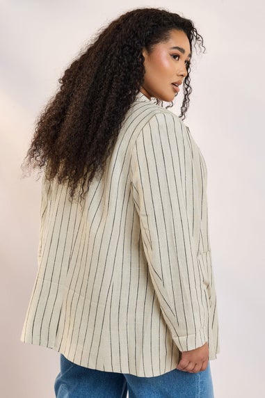 Yours Curve Beige Brown Stripe Tailored Linen Blazer
