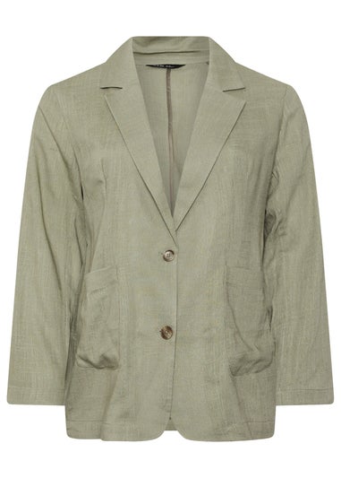 Yours Curve Khaki Green Relaxed Linen Blazer