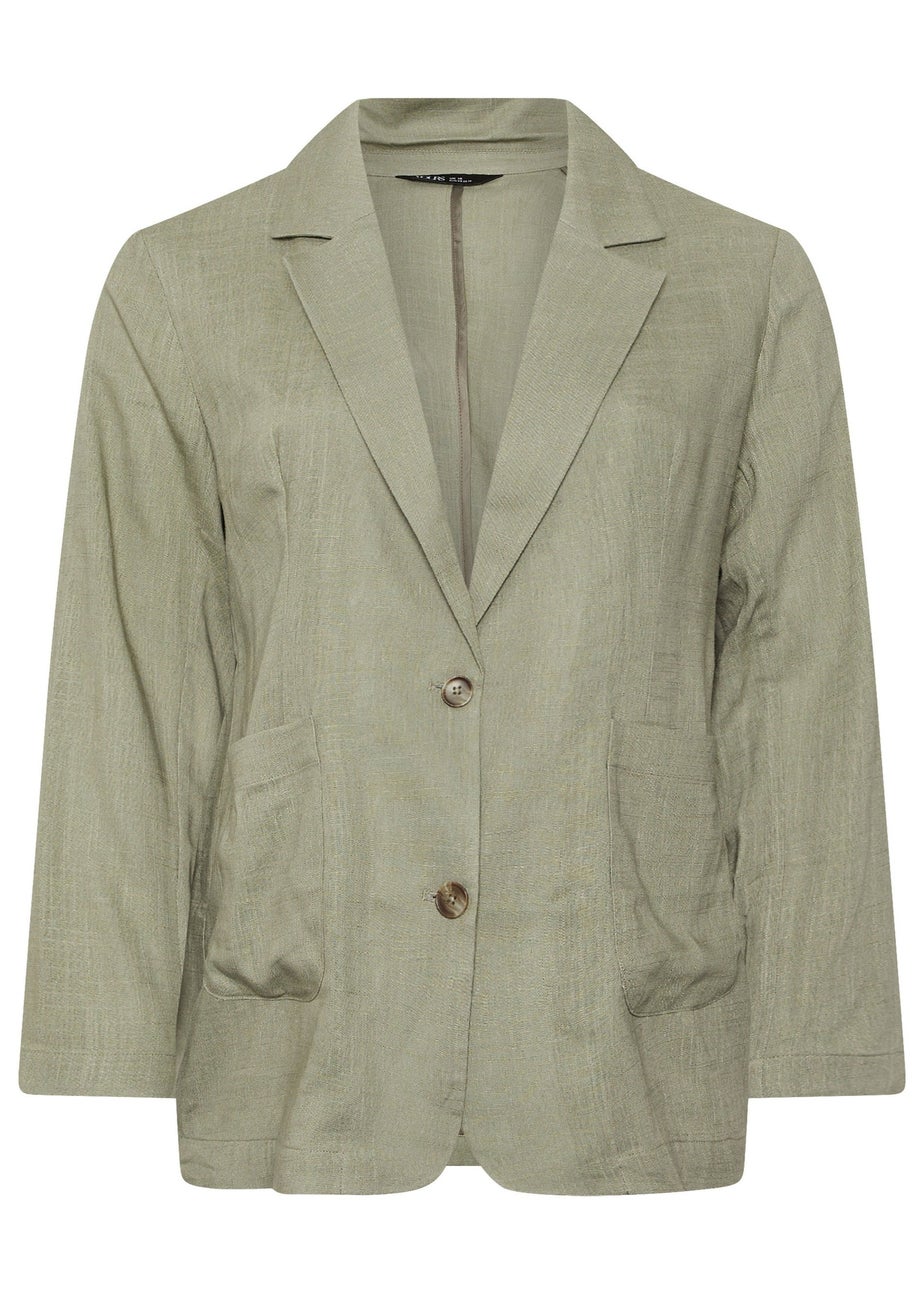 Yours Curve Khaki Green Relaxed Linen Blazer