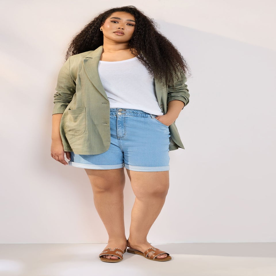 Yours Curve Khaki Green Relaxed Linen Blazer