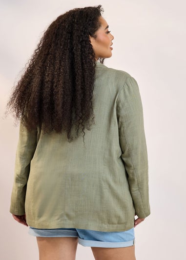 Yours Curve Khaki Green Relaxed Linen Blazer