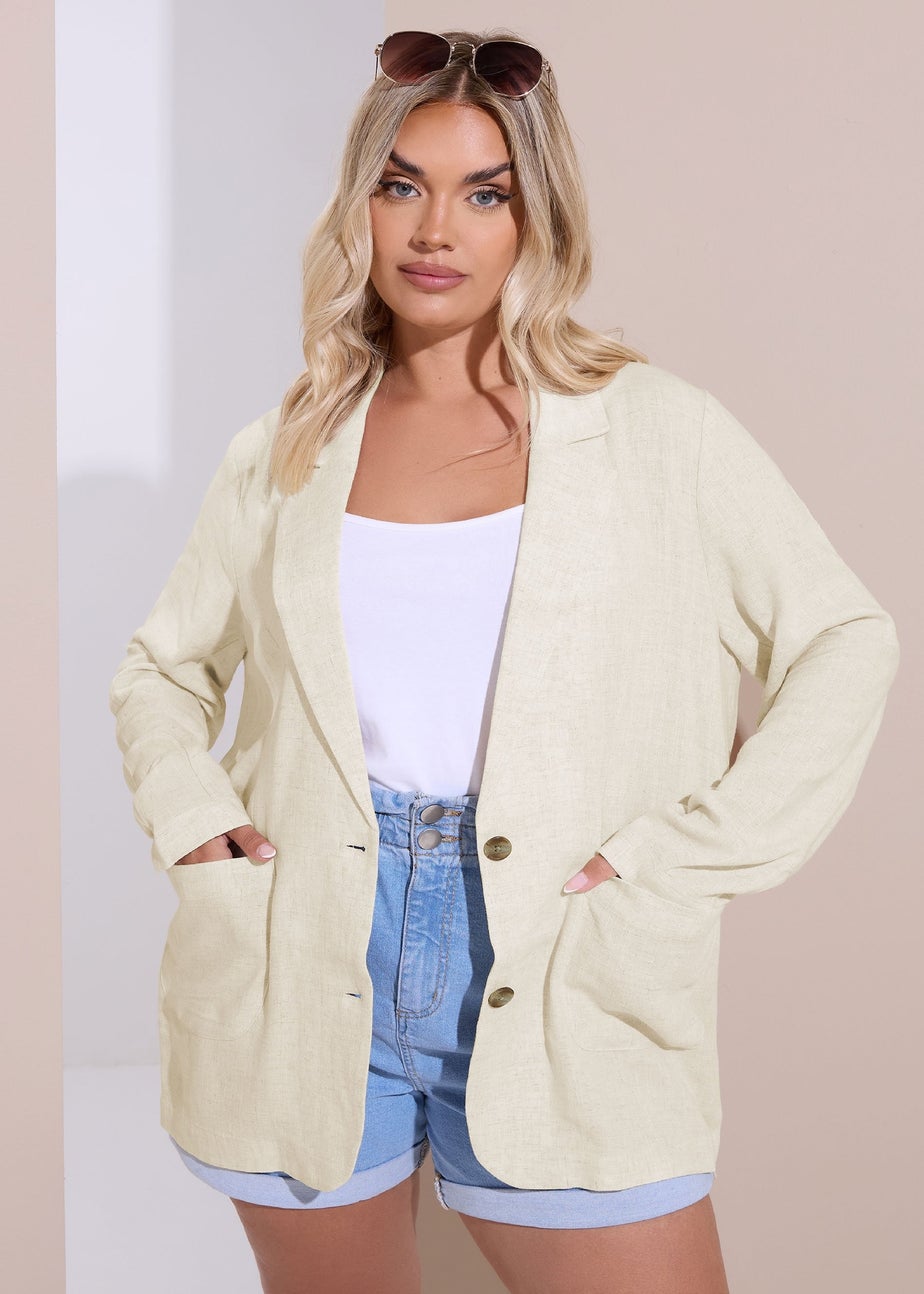 Yours Curve Natural Brown Relaxed Linen Blazer