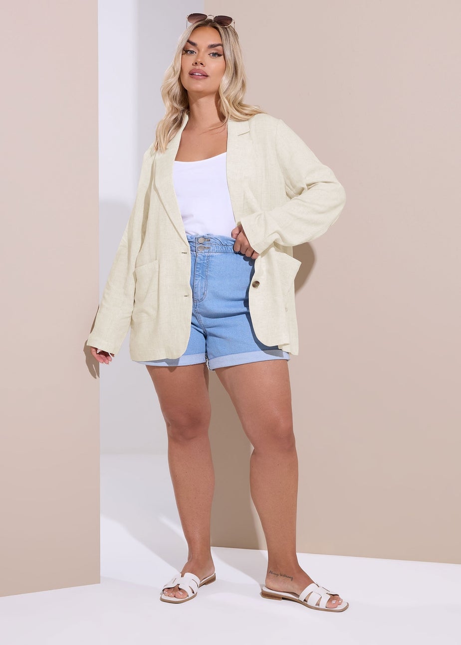 Yours Curve Natural Brown Relaxed Linen Blazer