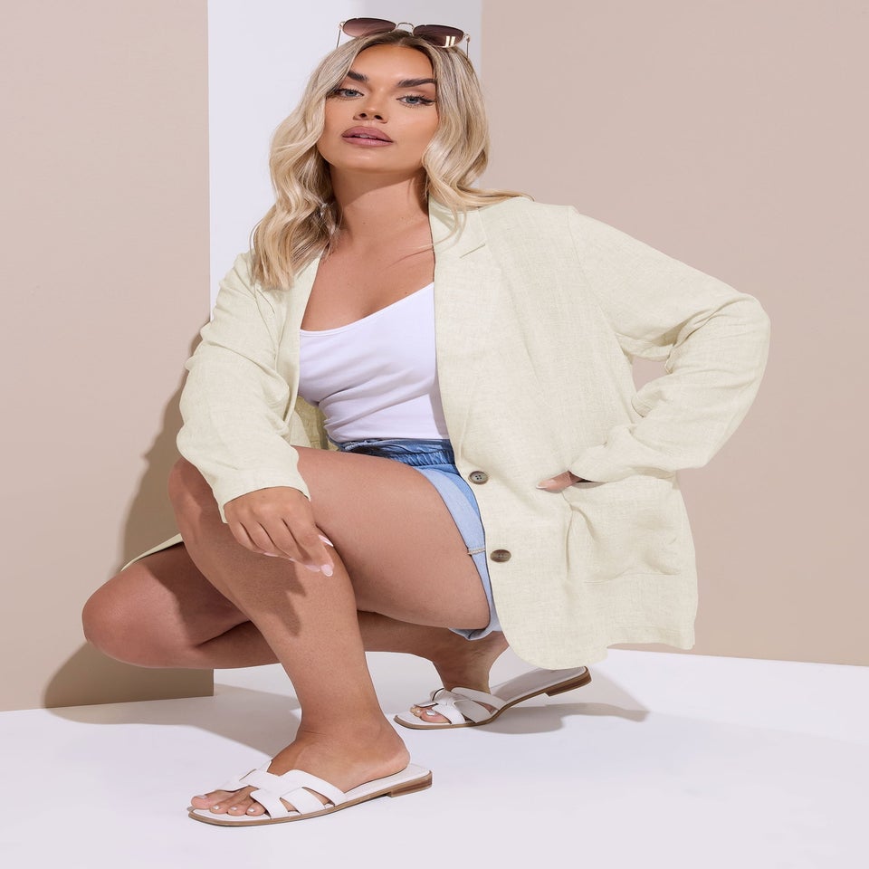 Yours Curve Natural Brown Relaxed Linen Blazer