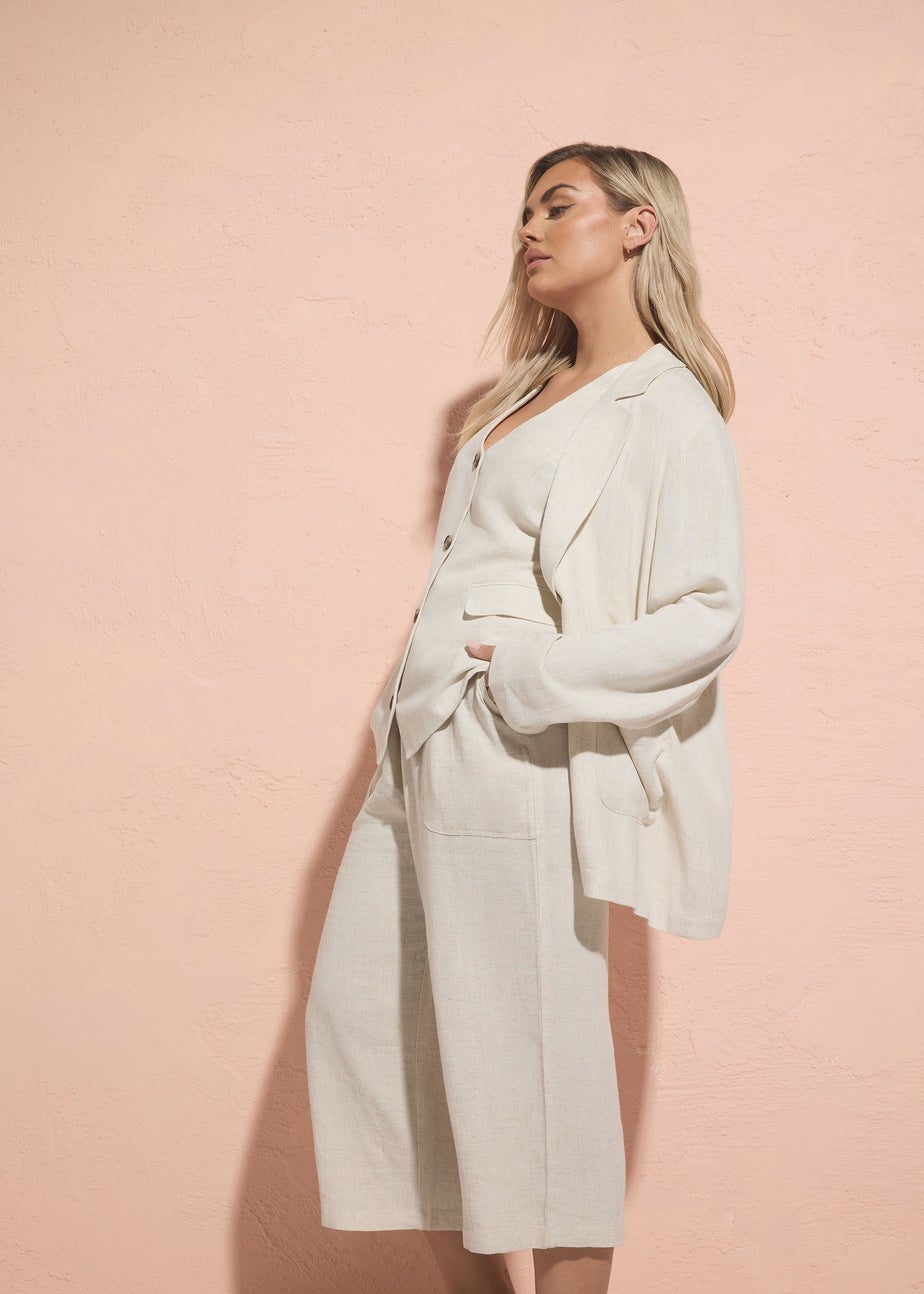 Yours Curve Natural Brown Relaxed Linen Blazer