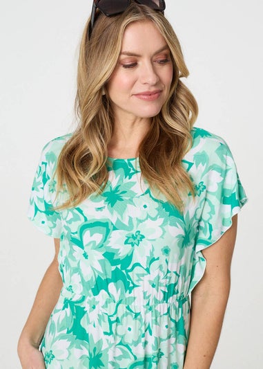 Izabel London Green Floral Short Sleeve Maxi Dress