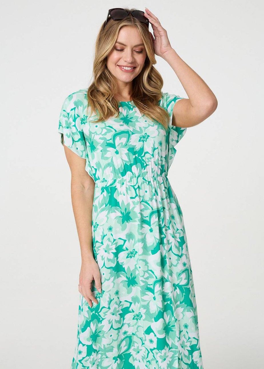 Izabel London Green Floral Short Sleeve Maxi Dress