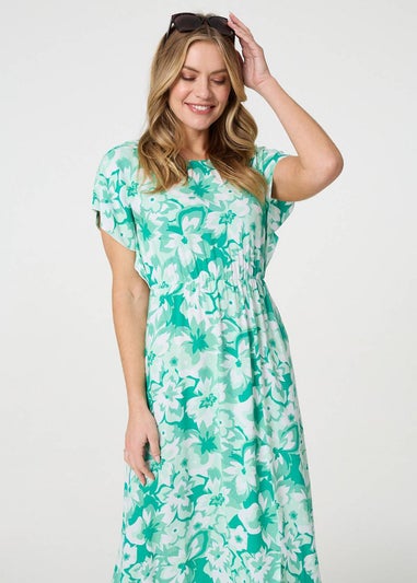 Izabel London Green Floral Short Sleeve Maxi Dress