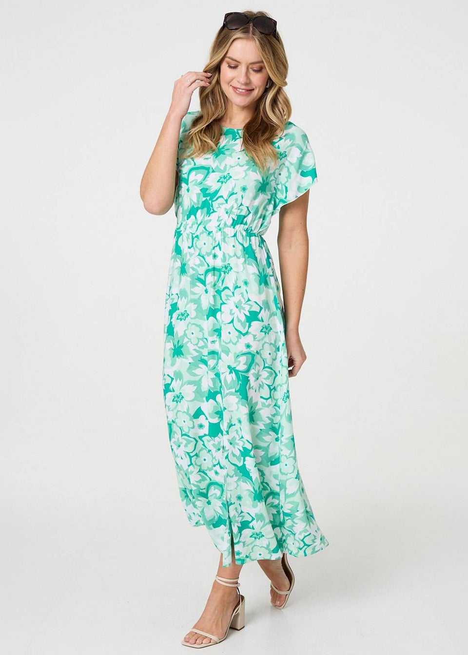 Izabel London Green Floral Short Sleeve Maxi Dress