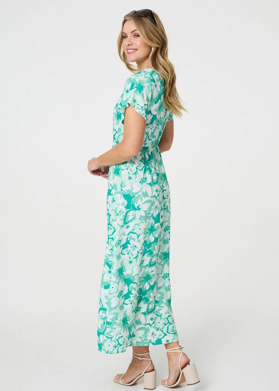Izabel London Green Floral Short Sleeve Maxi Dress