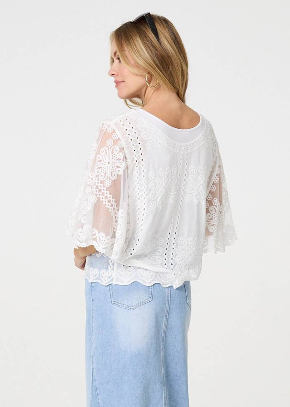 Izabel London White Embroidered 3/4 Sleeve Blouse