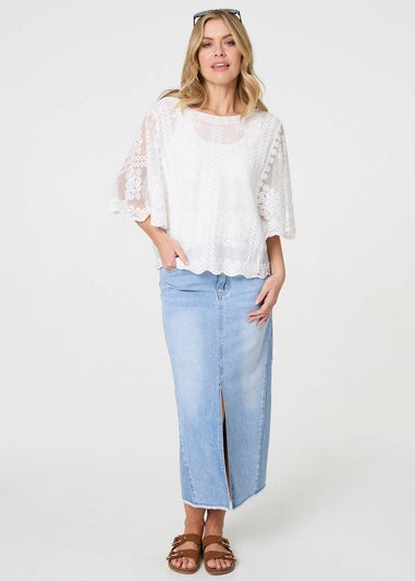 Izabel London White Embroidered 3/4 Sleeve Blouse