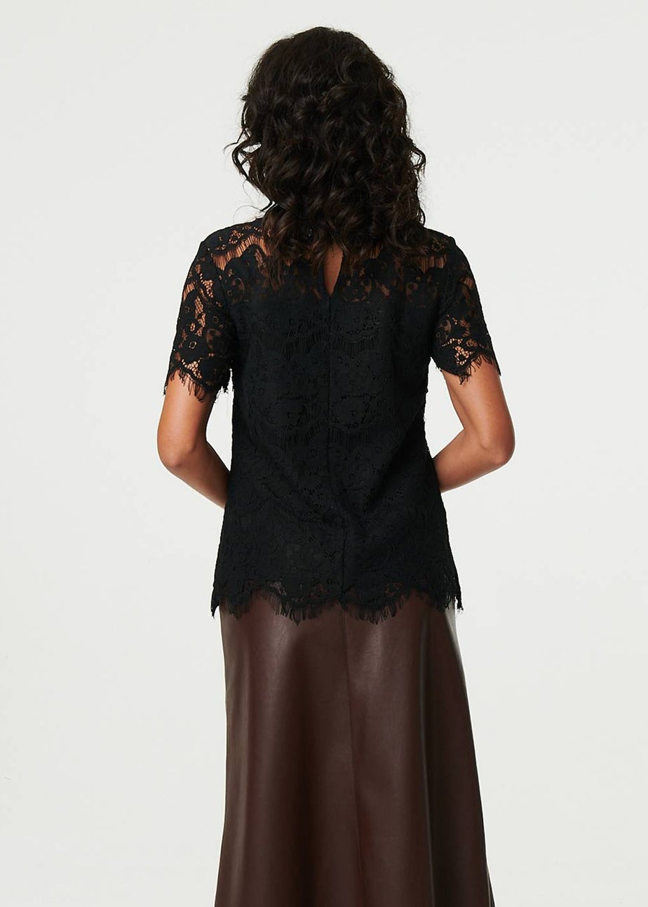 Izabel London Black Lace Overlay Short Sleeve Blouse