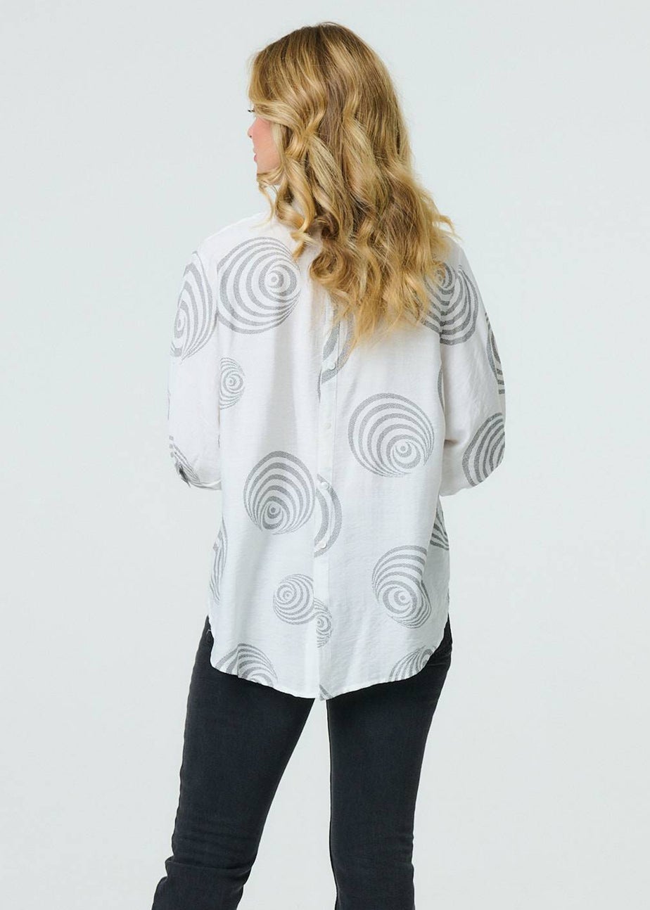 Izabel London White Printed Relaxed 3/4 Sleeve Blouse
