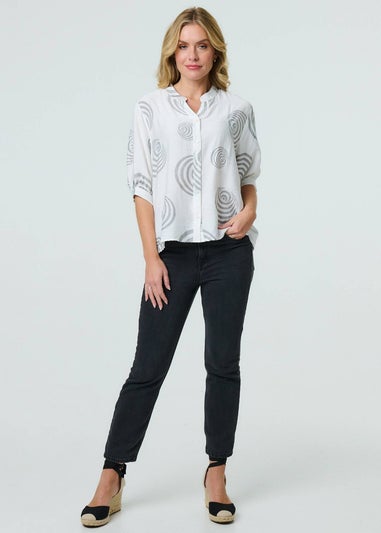 Izabel London White Printed Relaxed 3/4 Sleeve Blouse