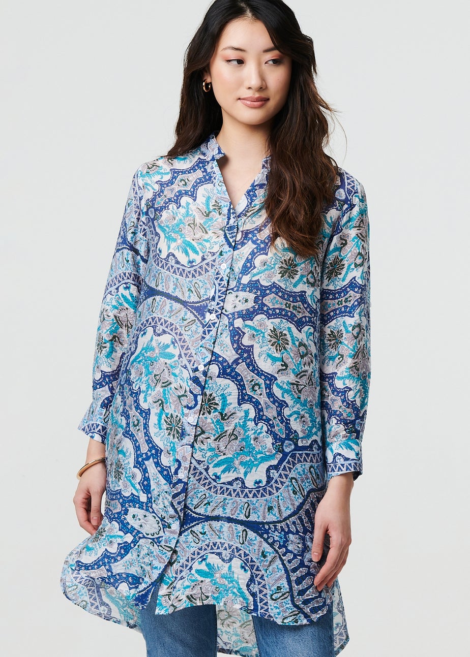 Izabel London Blue Paisley Long Sleeve Tunic Shirt