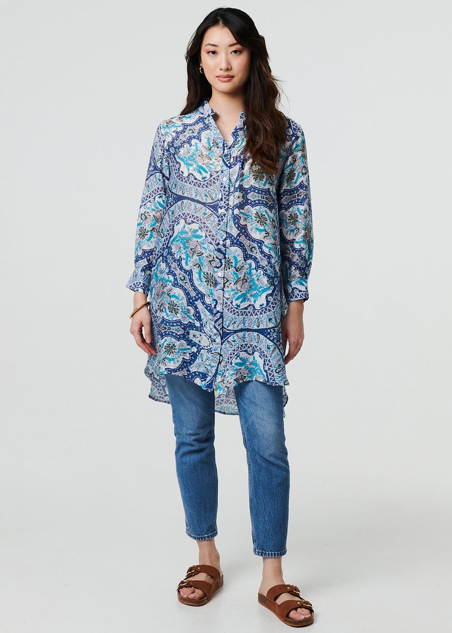 Izabel London Blue Paisley Long Sleeve Tunic Shirt