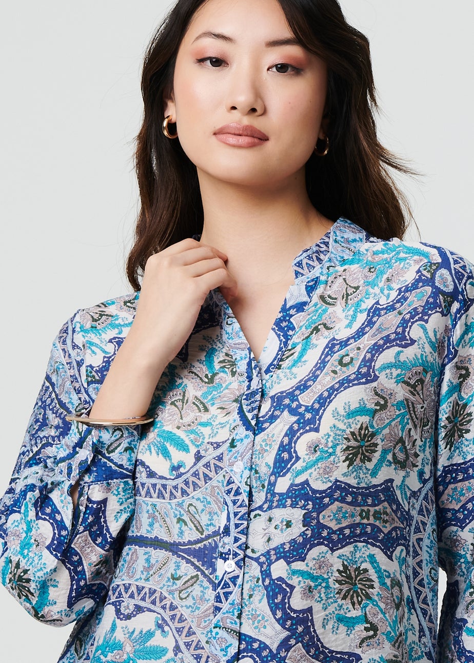 Izabel London Blue Paisley Long Sleeve Tunic Shirt