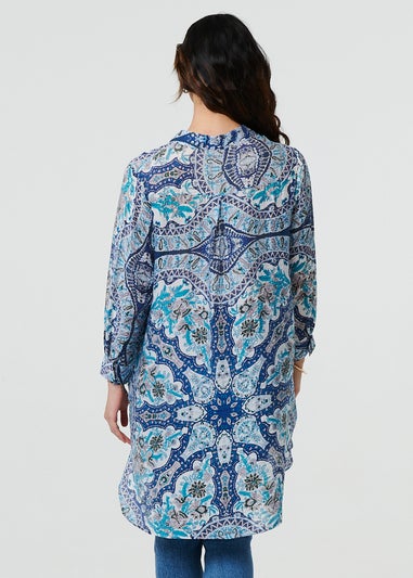 Izabel London Blue Paisley Long Sleeve Tunic Shirt