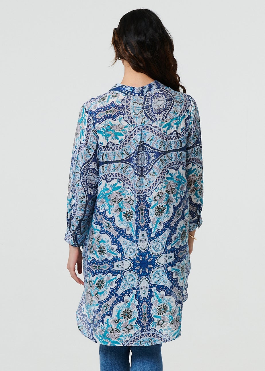 Izabel London Blue Paisley Long Sleeve Tunic Shirt
