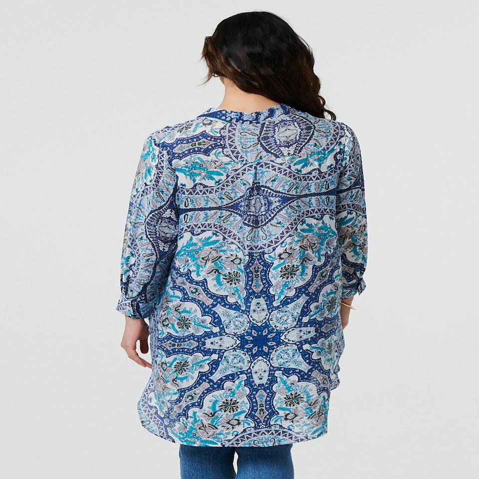 Izabel London Blue Paisley Long Sleeve Tunic Shirt
