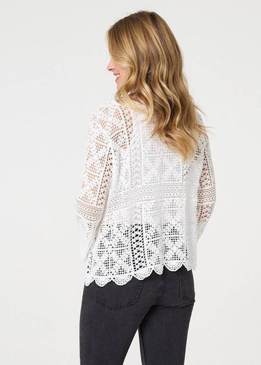 Izabel London White Lace Crochet Semi Sheer Layered Top