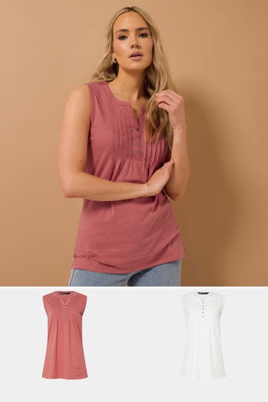 Long Tall Sally 2 Pack Coral Pink & White Henley Vest Tops