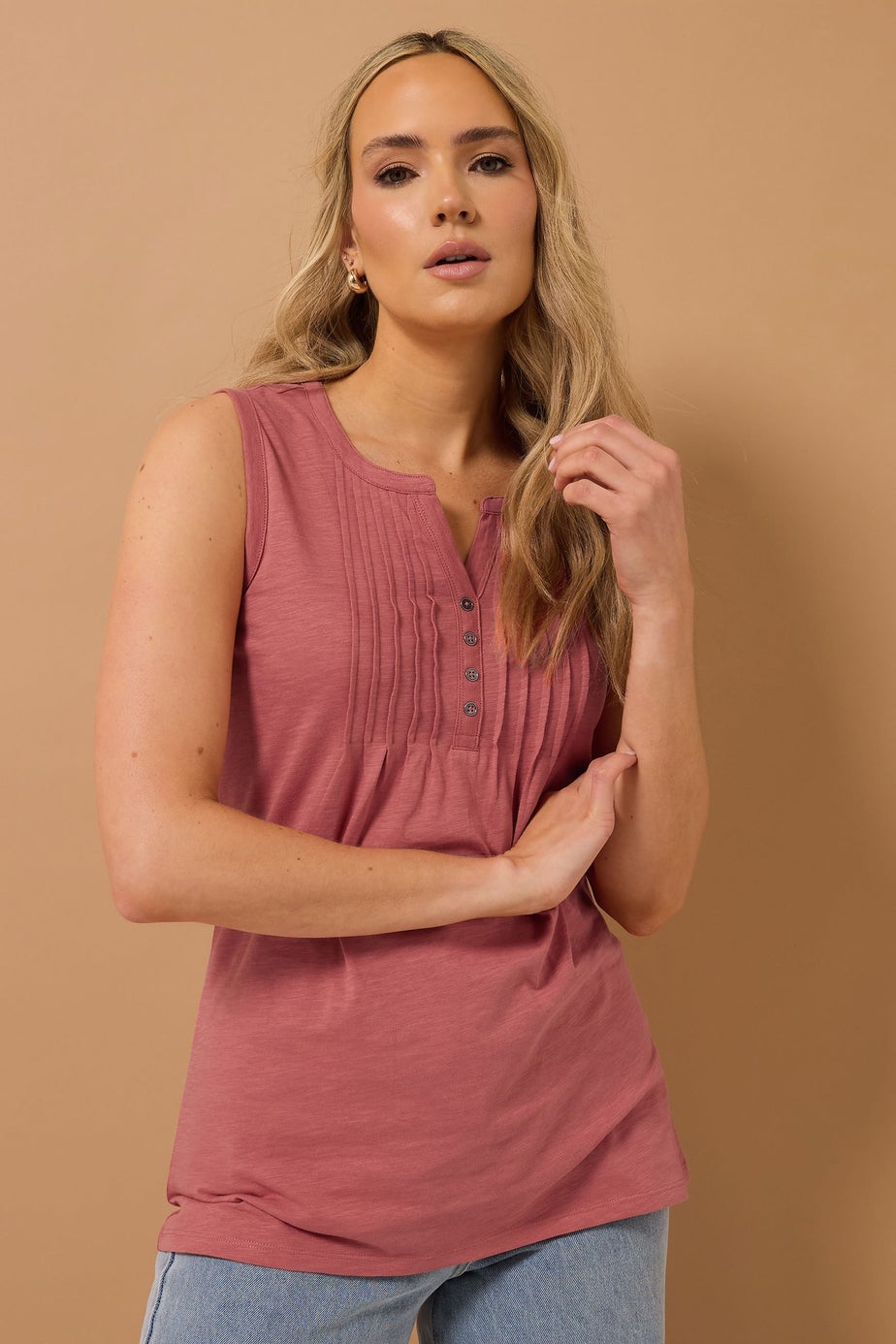 Long Tall Sally 2 Pack Coral Pink & White Henley Vest Tops